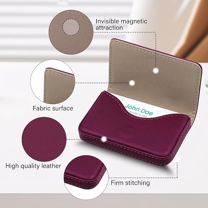 RFID Blocking Wallet - Minimalist Leather Business Credit Card Holder (PW-Wine Red)