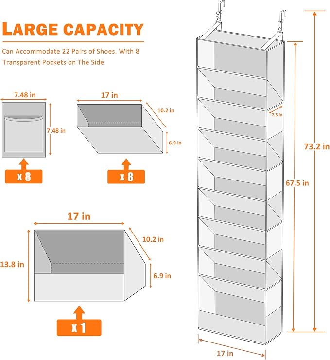 Ligereza 26 Pairs Over the Door Shoe Organizer, Heavy Duty Oversized Pocket Shoe Rack for Closet, Hanging Shoe Holder Fit All the Family's Sneakers, Boots, Heels, Satchel (Black)