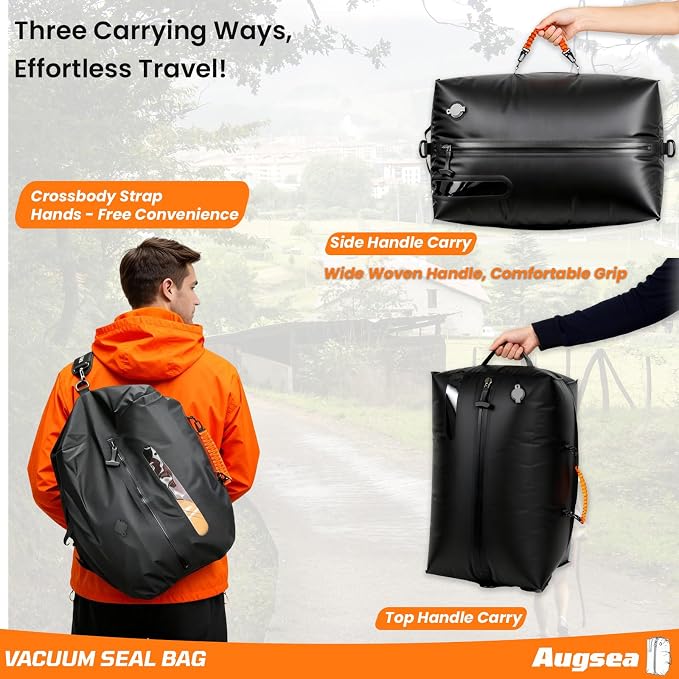 34L Vacuum Seal Bags for Clothing Travel - IP67waterproof & Reusable, Electric Pump Included, Travel Vacuum Bags with Pump,Compression Storage Bags for Luggage/Backpack Packing (1PC)