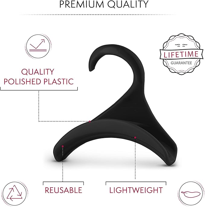 Bag-a-Vie Purse Hanger for Closet - Handbag Organizer Hooks for Hanging Bags & Purses, Protecting Bag Shape & Organizing Space (3 Hangers, Black Plastic)