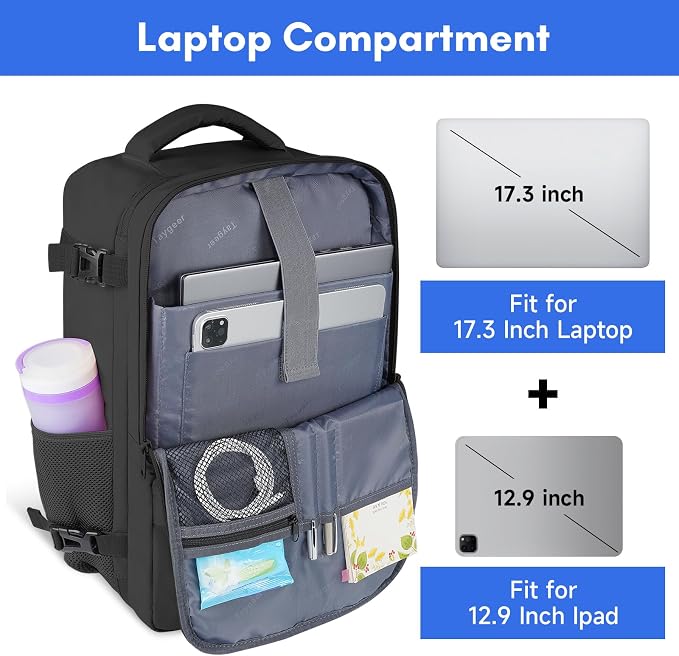 Taygeer Travel Backpack for Men Women, Carry On Backpack with Shoe Pouch | TSA 17.3inch Laptop Mochila Flight Approved, Nurse Bag Casual Daypack for Weekender Business Hiking,Black
