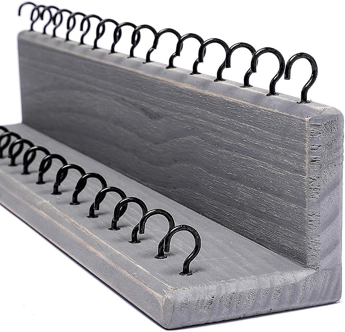 SANY DAYO HOME Jewelry Organizer with 30 Hooks and Cosmetics Shelf, 15 x 3 x 4 inches Wall Mounted Rustic Pine Wood Holder for Necklaces and Bracelets, Suitable for Kids and Adults (Gray)