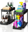 2 Pack black Under Sink Organizers and Storage, 2-Tier Sliding Cabinet Basket Organizer with Hooks, Multi-Purpose Under Sink Organizers and Storage for Bathroom Kitchen