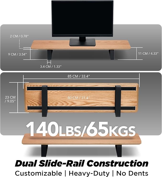 ULTRARM Moodular Wooden Monitor Stand Desk Organizer, Standard 33.4" Oak | Customizable Organized Workspace, Aluminum Slide Rails, 10 Add-Ons Sold Separately: Storage Drawer, Tablet, Phone & More
