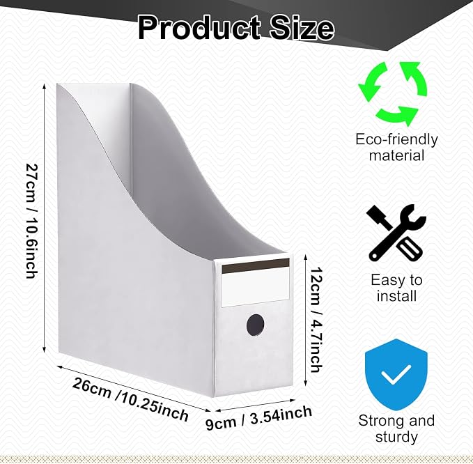 Thenshop 24 Pcs Cardboard Magazine File Holder Organizer, Desk File Organizer Box Foldable Book Bin Papers Storage Folder with Label for School Classroom Office Supplies(Classic,White)