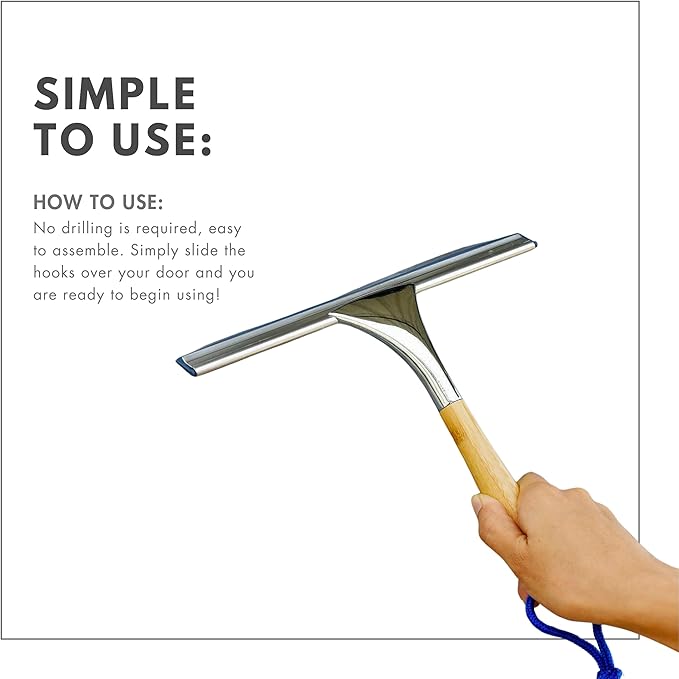 ToiletTree Products All Purpose Bamboo Stainless Steel Squeegee - Rust Proof Deluxe Squeegee with Hanging Hook – Hand Wiper for Shower Doors, Bathroom, Car Window & Kitchen (Bamboo)