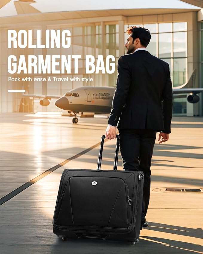 MATEIN Rolling Garment Bag with 2 Packing Cubes, Large Travel Garment Bags | Check-in Luggage, 17.3 Inch Laptop Compartment, Wrinkle Free, Wheeled Business Softside Suitcase, For Men and Women, Black