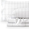 Bare Home Split King Sheet Set - 1800 Ultra-Soft Microfiber Bed Sheets - Double Brushed - Deep Pockets - Easy Fit - 5 Piece Set - Bed Sheets & Pillowcases (Split King, Grid - White/Grey)