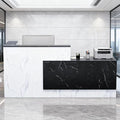 L-Shaped Large Wooden Reception Desk, Modern Front Desk Reception Counter with Lockable Drawers, Storage & Keyboard Tray for Office Lobby Checkout (Right-Black & White, 71''L x 42''W x 41''H)