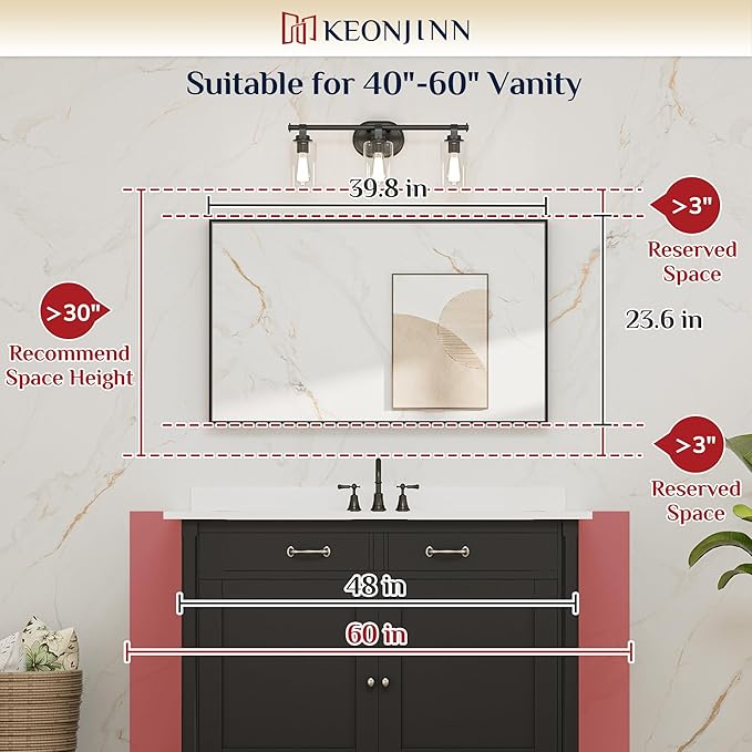 Keonjinn Gold Mirror for Bathroom 40 x 24 Inch, Brushed Gold Rectangular Mirror for Wall, Metal Framed Mirrors for Bathroom Sink, Full Length Rectangle Vanity Mirrors