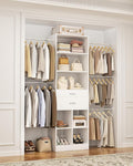 Besiost Small Closet System 3.2-6.8FT Closet Organizer with Wooden Drawers | Built-in Closet Organizer System with 5 Hanging Rods, Can Fit 37.5 to 81.9 inch Walk-in Closet System