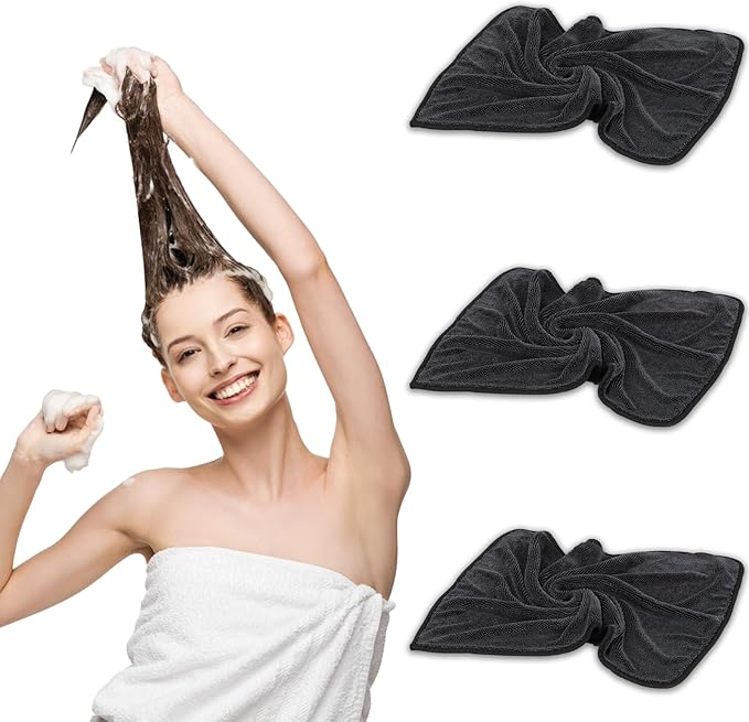 Longzhuo 3 Pack Microfiber Bath Towels, 15.7 x 23.6 Inches Microfiber Cleaning Cloth Towel Super Absorbent Microfiber Bath Towels, Streak Free Glass Window Car Mirror Bathroom, Perfect for Daily Use