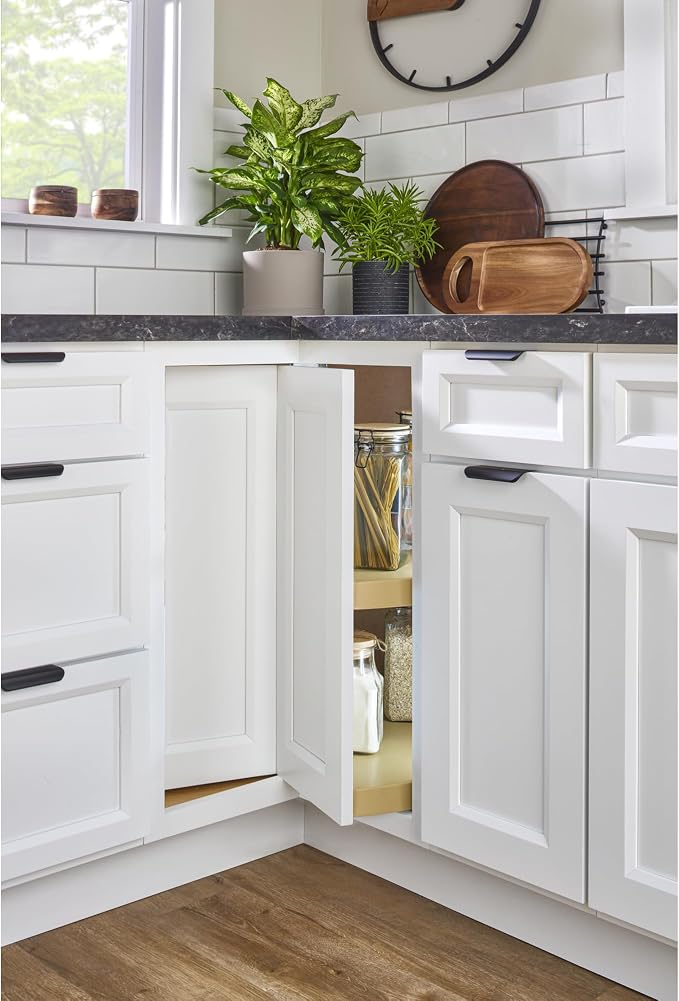 Rev-A-Shelf 2 Tier Pie-Cut Lazy Susan for Corner Base Cabinets, Plastic, 24" Double Shelf Swivel Kitchen Spice/Can Organizer, Almond, 6942-24-15-52