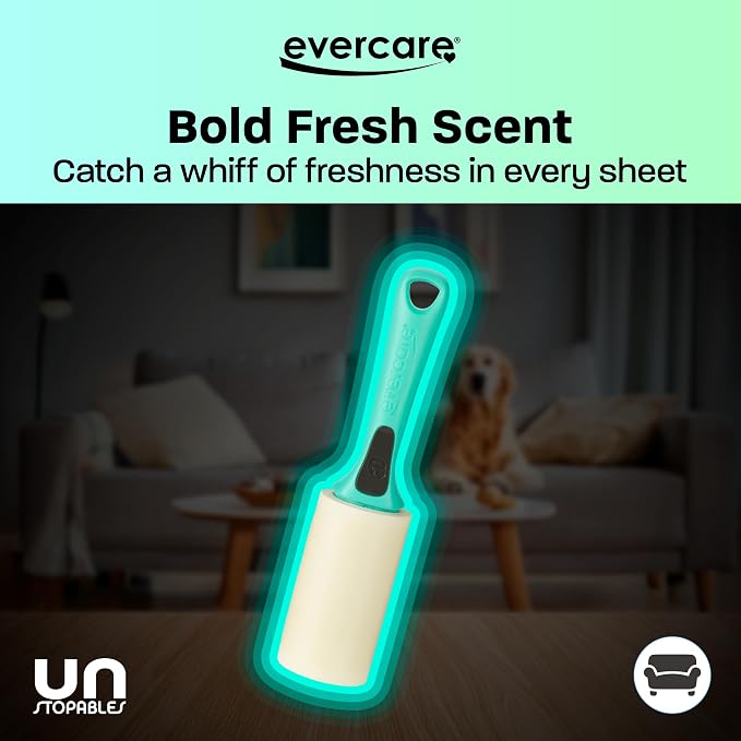 Evercare with Unstopables Fresh Scent All-Purpose Lint Roller, 4-Pack, 80 Layers Per Roller, Total 320 Sticky Sheets, Pet Hair & Lint Remover