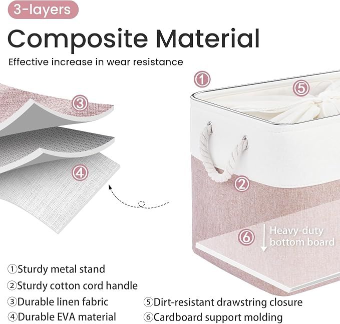 Large Storage Baskets- 16x12x12 inch Storage Bins for Shelves and Closet Organizing, Foldable Fabric Bin for Home Organization Clothes and Laundry (1-Pack, White&Pink)