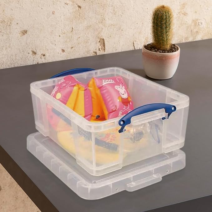 Really Useful Box 4 Pack 17L Plastic Storage Bins with Snap Lids and Clip Lock, Clear