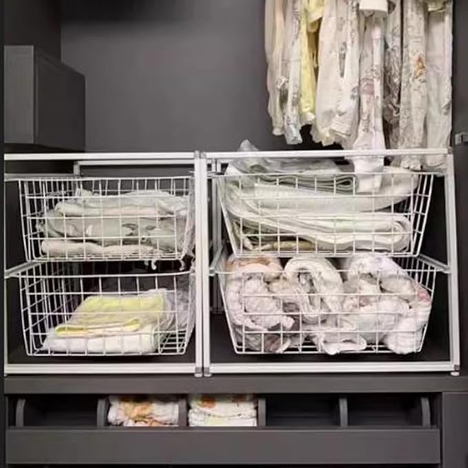 Compact Hanging Pullout Drawer Basket, Stackable Shelf Baskets Organizer,Shelf Steel Wire Pullout Hamperfor Kitchen,Pantry,Wardrobe(450x370x680mm)