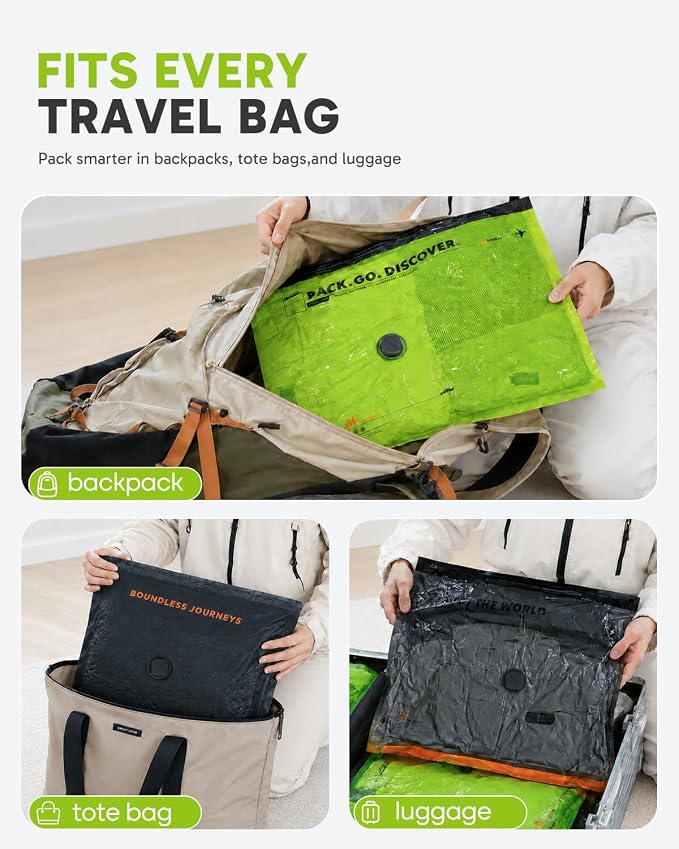 Vacbird 20 Pack Vacuum Storage Bags for Travel with Hand Pump, Reusable Double Zip Seal Waterproof Compression Bags for Luggage Clothes