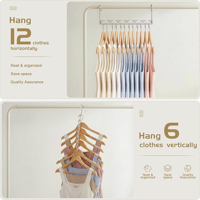 HOUSE DAY 10.5 Inch Closet Space Saving Wardrobe Clothing Magic Hangers Oragnizer Heavy Chrome Hangers, Updated Hook Design Pack of 8