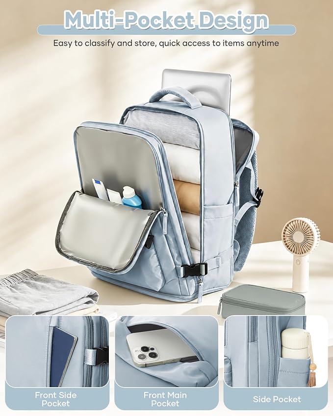 Large Travel Backpack Women Carry On Hiking Backpack Waterproof Outdoor Sports Casual Daypack Personal item Travel Bag Airplane Essentials Spirit Airline Flight Approved Shoes Compartment Men,Blue