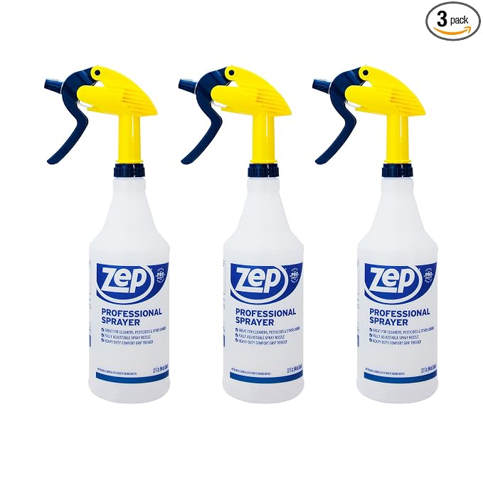 ZEP Professional Sprayer Bottle, 32 oz, Pack of 3, HDPRO1 | Versatile Adjustable Nozzle, Fine Mist or Powerful Spray, Refillable for Diluted Concentrate
