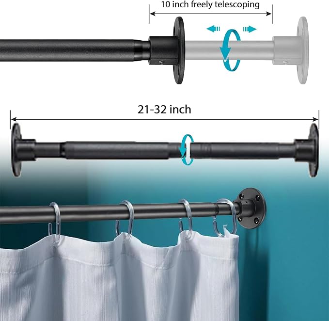 Closet Clothes Hanging Rod, 21-32 inch Adjustable Size, Screw Fixing Connection, for Closet Wardrobes Laundry RV, Black