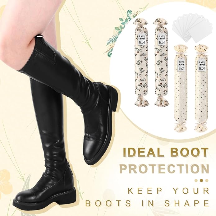 Maiteenly 2 Pairs Boot Shaper Stands with 8 Labels Cotton Tall Boot Inserts for Closet Organization
