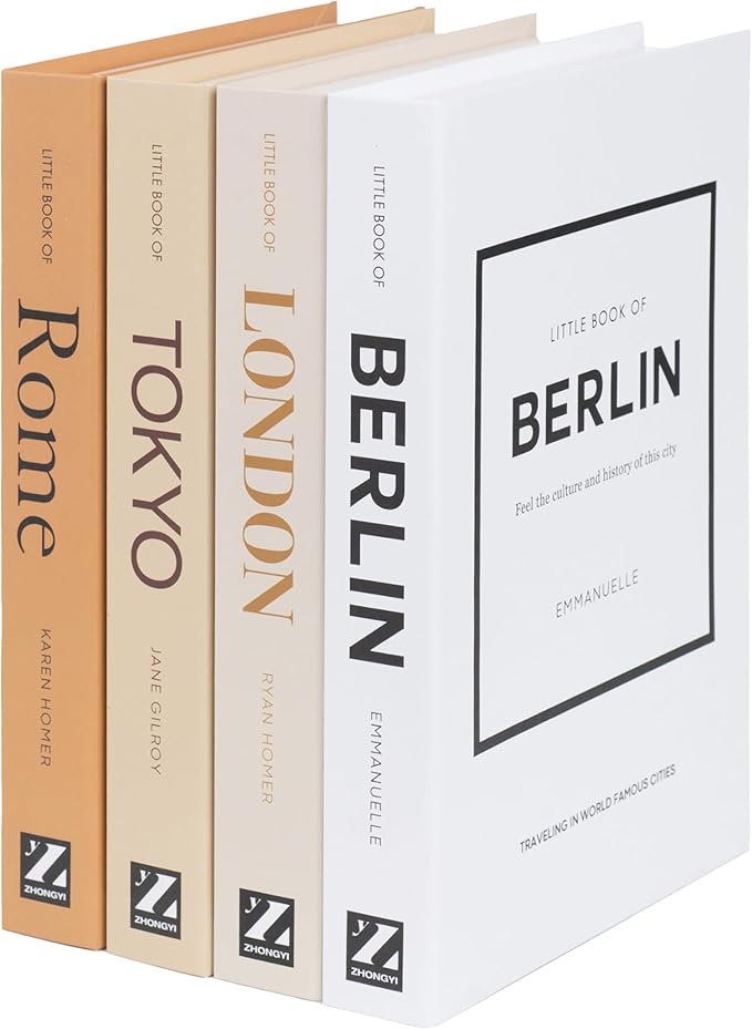 PROBENEX Warm Mocha Faux Decorative Books Set of 4 – Modern Farmhouse Brown Coffee Table Book Stack | Rustic Neutral Shelf Decor for Cozy Living Room, Bedroom & Country Modern Home Styling