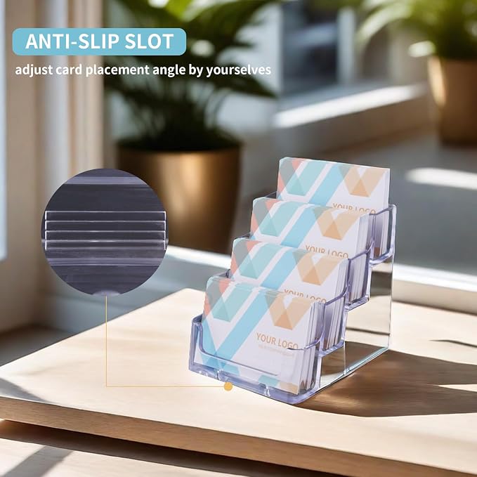 HSYMQ 2 Pack Clear Business Card Holder for Desk Plastic Business Card Display Stand, Acrylic Business Card Holder with 4 Tier for Office
