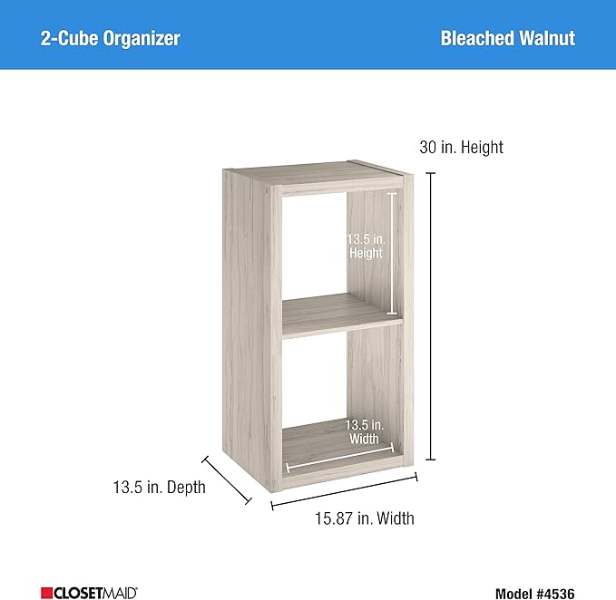 ClosetMaid Decorative Open Back 2-Cube Storage Organizer, Bleached Walnut