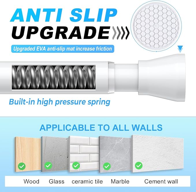 4 Pack Tension Curtain Rod for Windows 28 to 48 inch, Adjustable Extendable Pressure Spring Curtain Rod No Drilling, 7/8" Spring Tension Rod for Closet Door, White