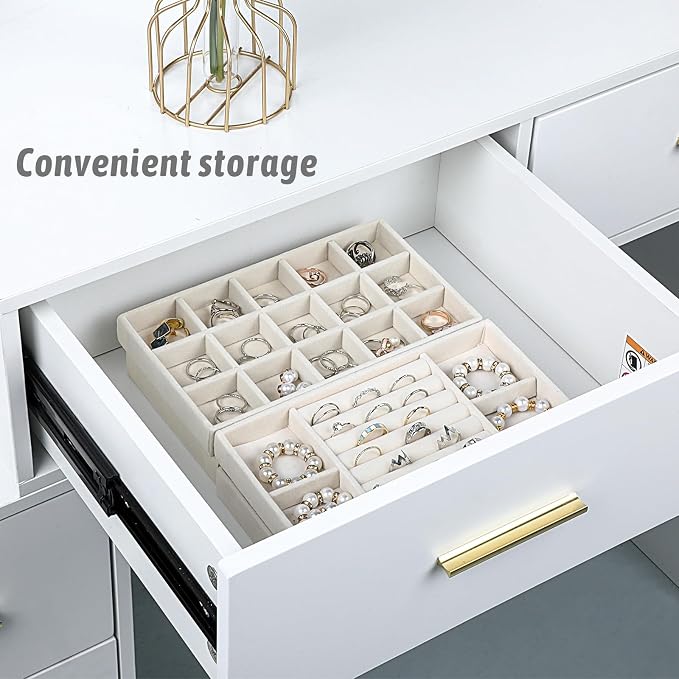 Prasacco 4 Pcs Stackable Jewelry Trays Jewelry-Organizer for Drawer Jewelry Drawer Organizer Inserts with Removable Dividers Jewelry’ Storage Display Case for Earrings Necklaces Rings Bracelets