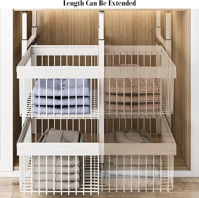 Expandable Cabinet Pull Out Basket,Carbon Steel Stackable Storage Bins,1-3 Tier Stackable Shelf Baskets Organizer,for Office Bathroom Bedroom(3 tier)