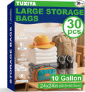 TUXIYA 30PACK 10 Gallon Extra Large Zipper Plastic Bags for Storage 24'' x 24'',Extra Large Clear Zipper Bags Reusable for Clothes, Home Moving, Travel, Camping, Thick 6 Mil