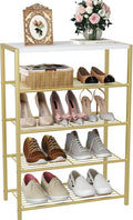 HOMEFORT 5-Tier Shoe Rack, Shoe Storage Shelf, Industrial Shoe Tower, Narrow Shoe Organizer for Closet Entryway, Small Shoe Rack Table with Durable Metal Shelves, Gold