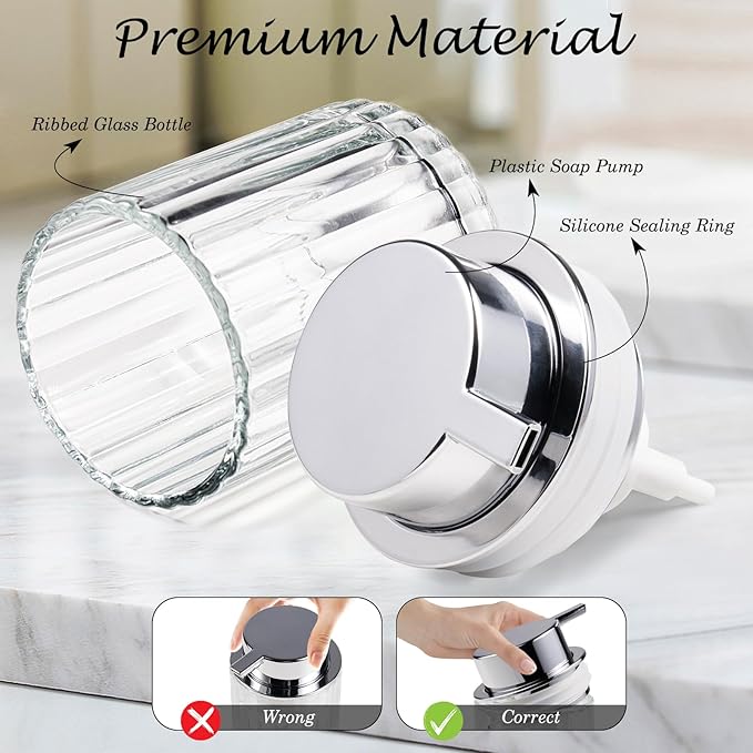 Amolliar Foaming Soap Dispenser, Plastic Pump Clear Glass Soap Dispenser, 8OZ Refillable Hand Soap Dispenser for Bathroom, Kitchen, Bath, Soap Pump Bottle for Liquid or Lotion Dispenser(Silver 2 Pack)