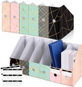 PerKoop 6 Pcs Decorative Magazine File Holders Floral Foldable File Folders Magazine Storage Boxes Rack Desk Organizer Documents with Printable Labels for School Office Home (Geometric Lines)
