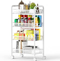 4-Tier Mesh Rolling Cart - 35 BLS/Tier Full Metal Cart with Wheel & 4 Hooks | Space-Saving 140bls Capacity Storage Organizer Crafts Utility Cart for Kitchen Pantry Office Bathroom Laundry Nursery, White