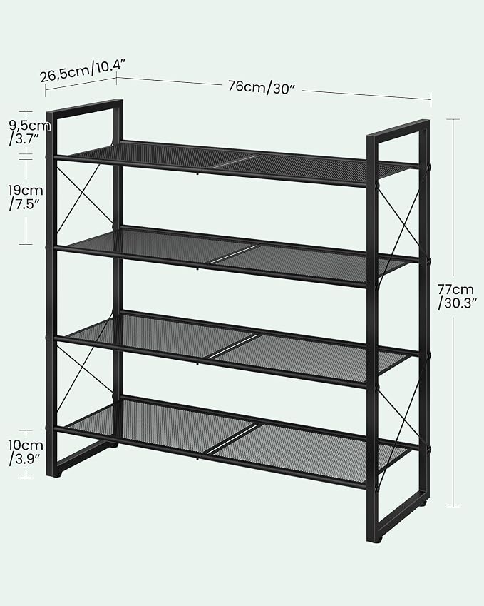 CHOEZON Shoe Rack, 4-Tier Shoe Rack for Closet, Metal Shoe Storage Organizer, Shoe Rack for Entryway, Shoe Shelf with Adjustable Feets, for Entryway, Hallway, Living Room, Bedroom, Black TXJ14BB