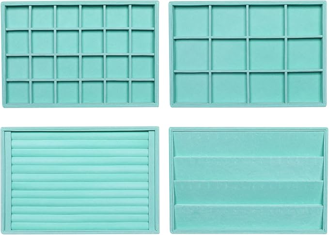 Frebeauty Jewelry Trays for Drawer,Set of 4 Jewelry Organizer and Storage | Velvet Material,Stackable,Adjustable Dividers,Drawer Inserts for Rings Studs Bracelet,Earring Organizer for Women Girls