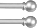 Kenney Chelsea Ball End Window Curtain Rod, 48-86 Inch Adjustable Rod Set, Brushed Nickel Silver Finish, 2 Pack