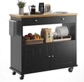 knoworld Rolling Kitchen Island with Storage Cabinet, 35.4'' Width Kitchen Cart, 2 Drawers Island Table, Portable Mobile Kitchen Island with Towel Rack, Wood Top and Lockable Wheels, Black