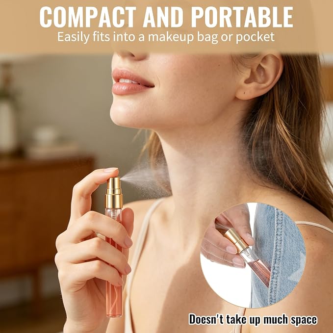 60 Pack Mini Glass Spray Bottles 10ml, Clear Empty Perfume Atomizer with Funnel & Dropper, Fine Mist Refillable Travel Spray Bottle, Small Sample Containers for Essential Oils, Hair & Toner