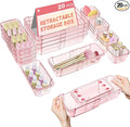 20 Pcs Clear Drawer Organizer, Adjustable Drawer Storage Box, 3-Size Desk Drawer Organizer, Acrylic Storage Bins for Makeup, Kitchen Utensils, Bedroom Dressers Tool Organizer for Gadgets, Pink