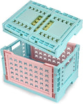 Domiella 2-Pack Foldable High-Strength PP Ventilated Baskets - Collapsible Storage Bins for Kitchen, Camping, Office & Home, Wear Resist Indoor Outdoor Organizer, Small Blue-Yellow & Blue-Pink