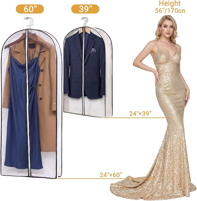 6 Pack 39" Clear Garment Bags for Hanging Clothes,4" Gusseted Suit Bags for Closet Storage Non-woven Back,Hanging Clothes Storage Suit Cover Bags with Zipper for Coats,Jackets,Shirts