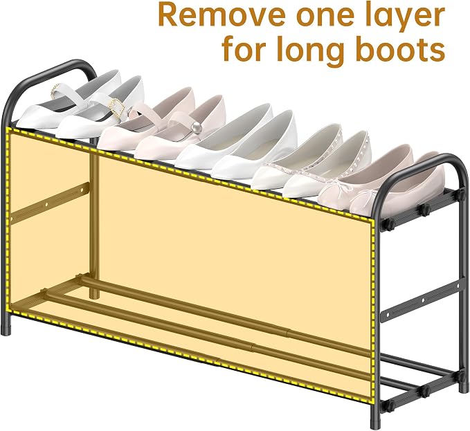 Hleelomi 4-Tier Expandable Shoe Rack, Black | Adjustable Metal, For Entryway, For Closet, For Living Room, For Dorm