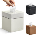 Tissue Box Holder Cover, Modern PU Leather Square Decorative Tissue Holder Organizer-Woven New Off White