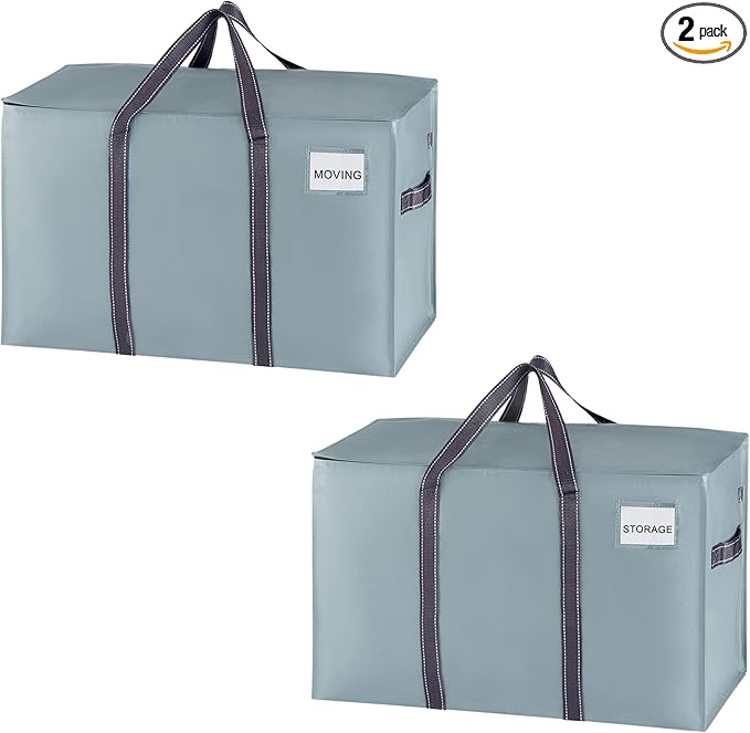 VENO 2 Pack Heavy Duty Moving Bags, Extra Large Storage Bags with Reinforced Handles & Strong Zippers, Foldable & Reusable Moving Box Alternative for Clothes & Dorm Storage