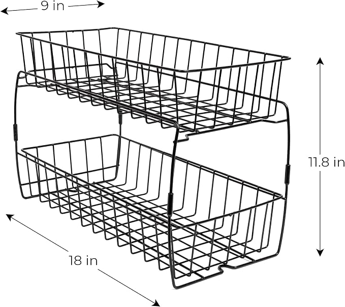 Smart Design 2-Tier Slide Out Baskets- 18" x 9" x 11.8 inches - Black